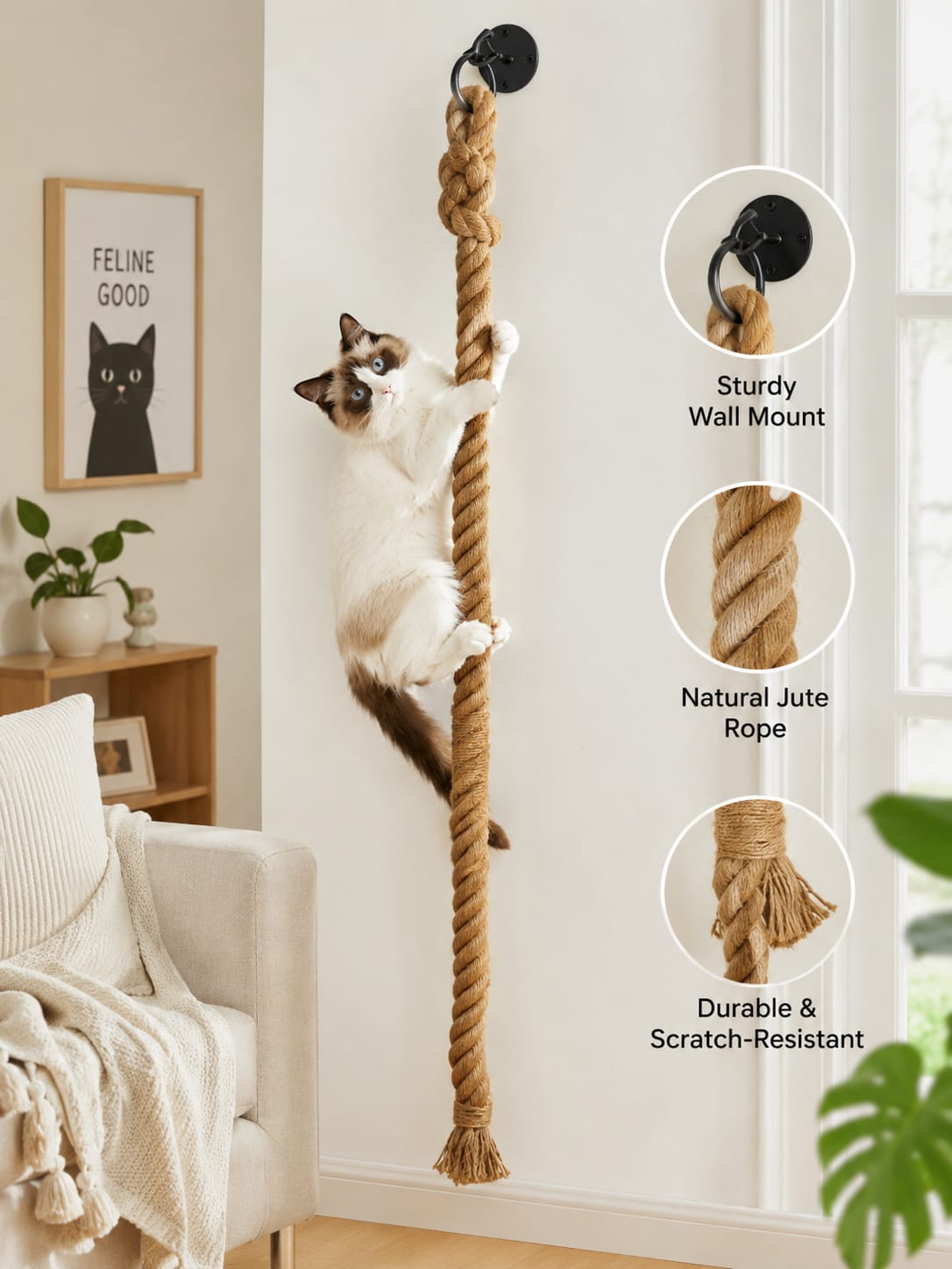 Wall-Mounted Cat Climbing Rope Tree